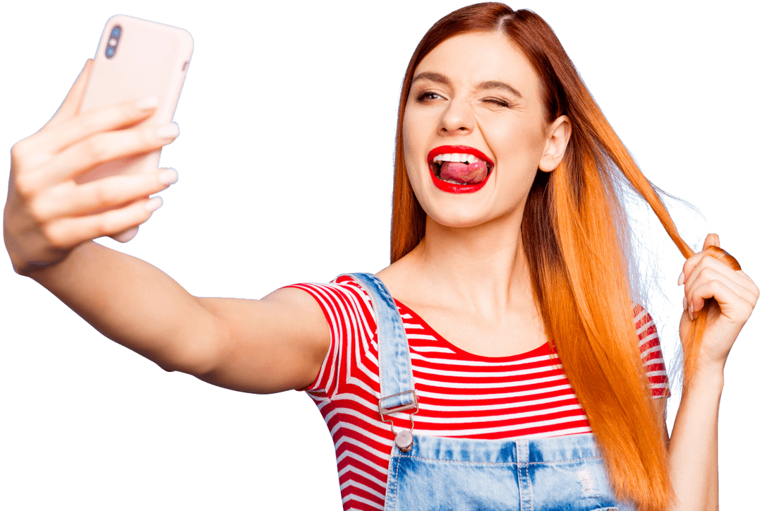 A girl holding phone taking a selfie.